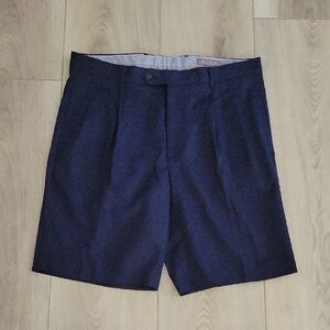 Men's Navy Dress Shorts - Classic Pleat Style Linen Shorts